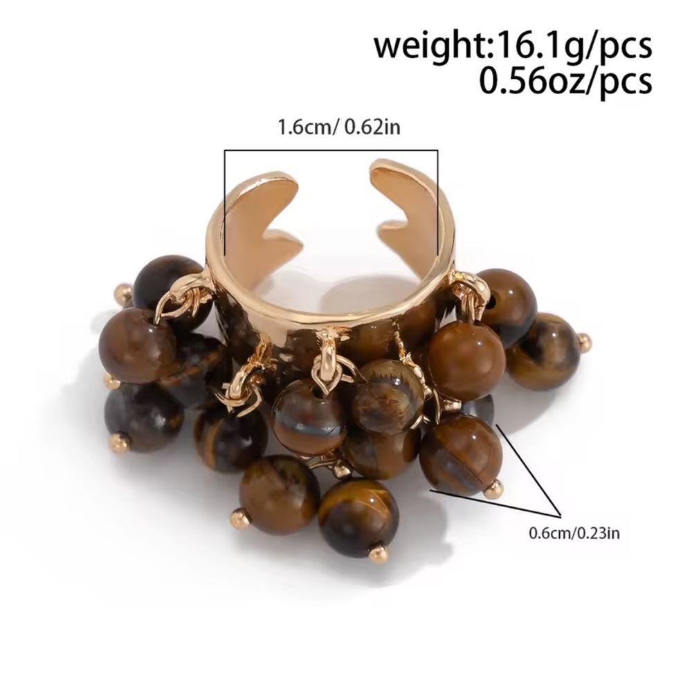 Adjustable Unique Brown Beaded Cluster Ring - image 3